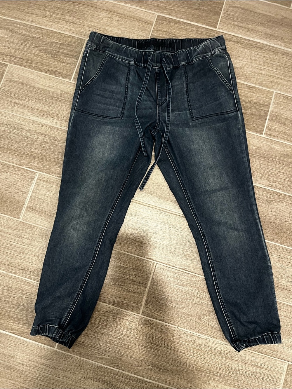 Ladies Dark Wash Jogger Jeans - Casual Drawstring Denim
